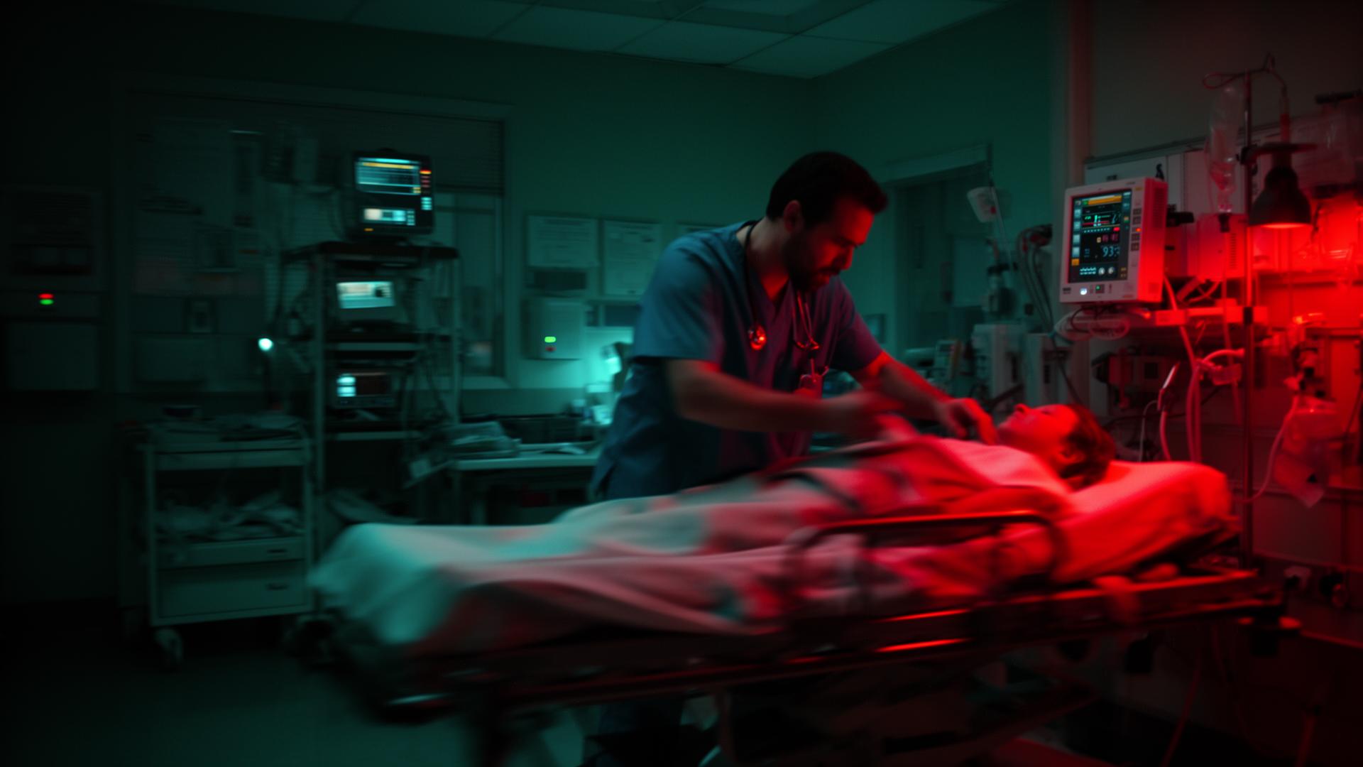 Médico plantonista atuando em sala de emergência